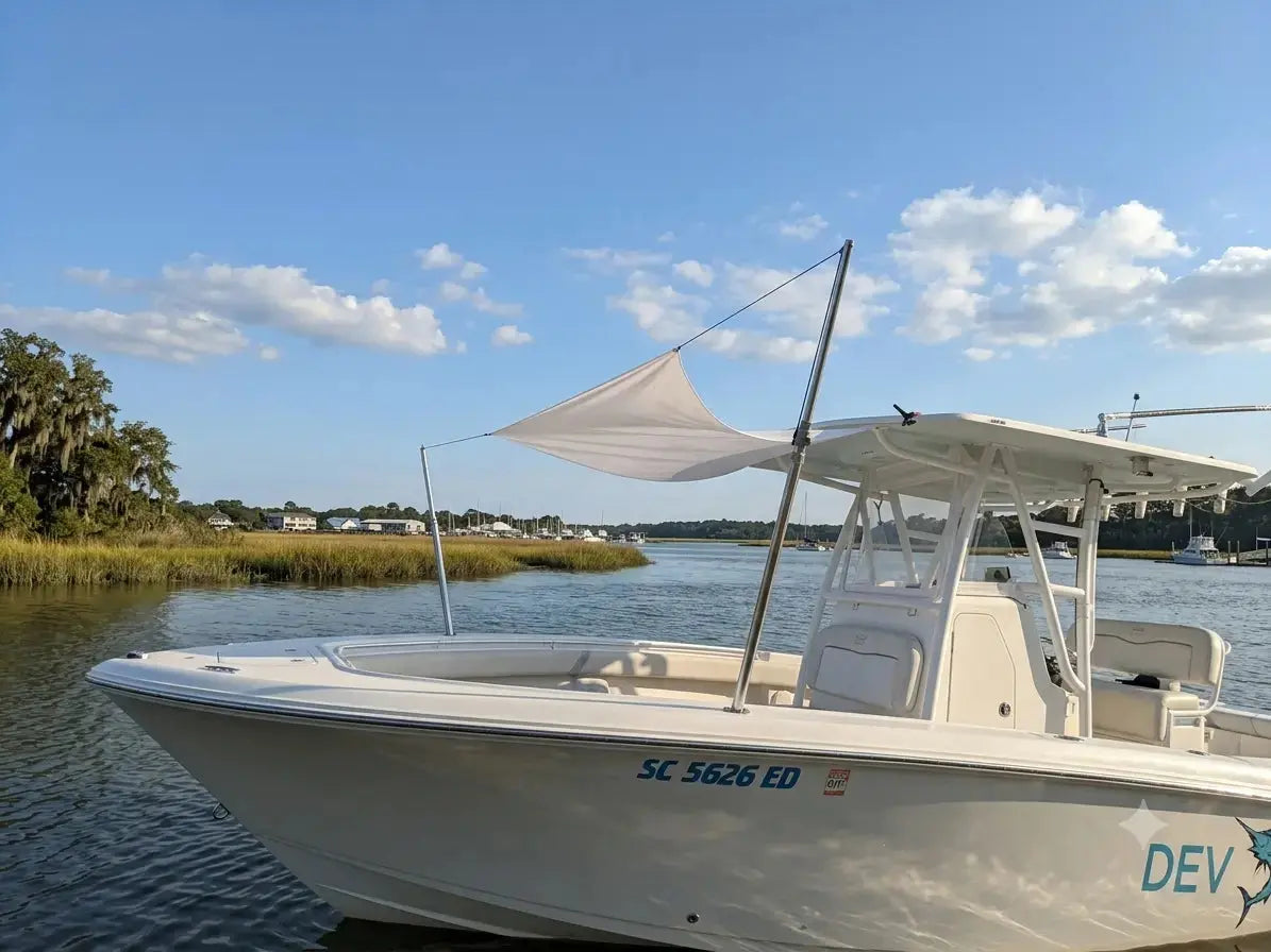 Dev Fishing UBS 200 Bow/ Stern / Side Canopy Boat 25-33FT Pole Sun Shade WHITE