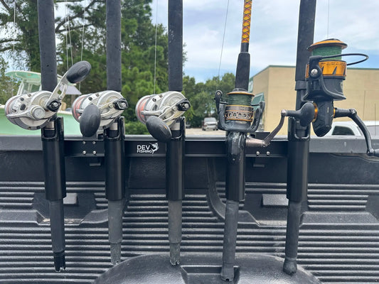 Dev Fishing RB 150 Truck Bed / Table Rail 5 Pole Rod Transport Travel Holder Rack