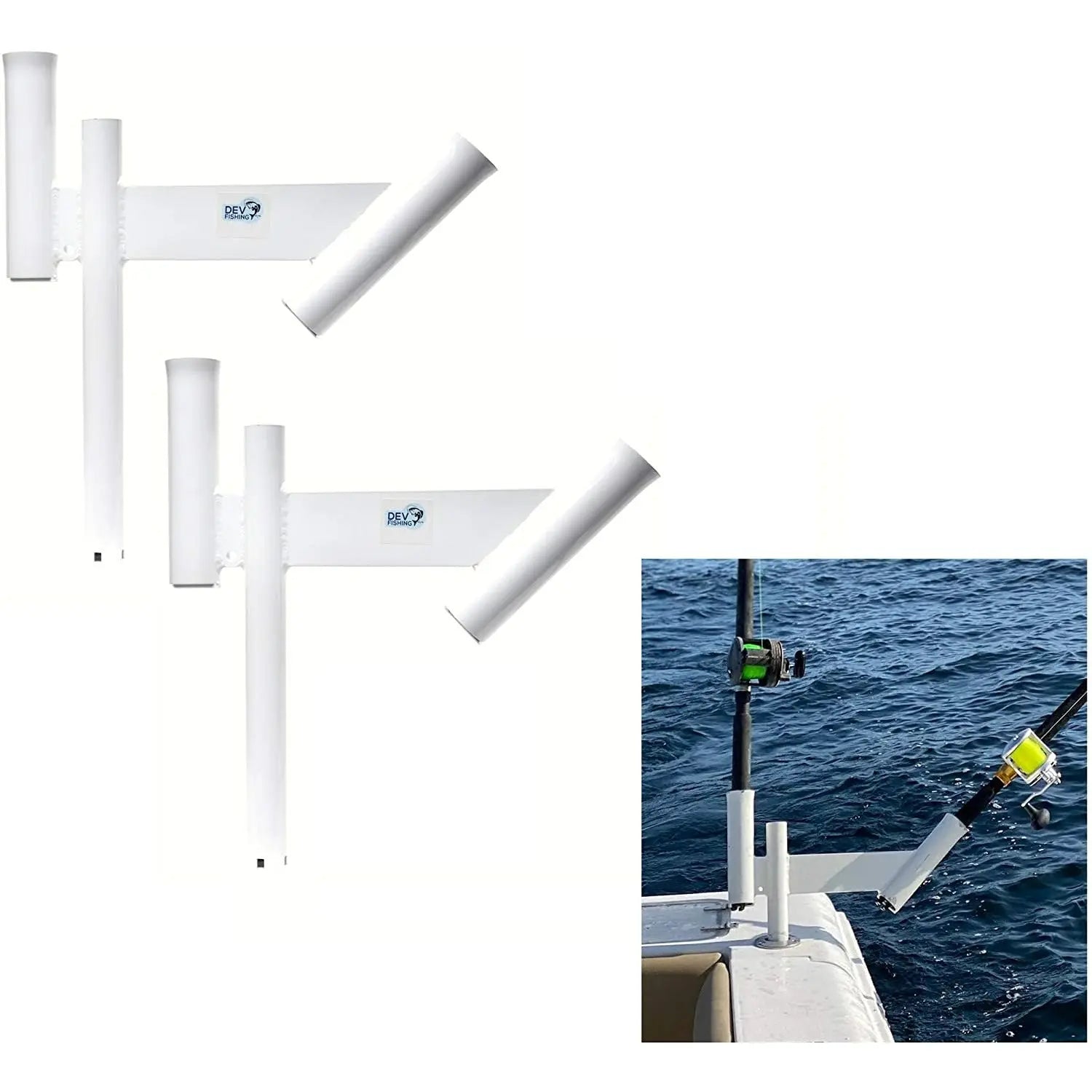 dual boat fishing rod holders Dev Fishing Dual Offset Fishing Teaser Dredge Rod Spreader Outrigger Boat Trolling Holders Pair