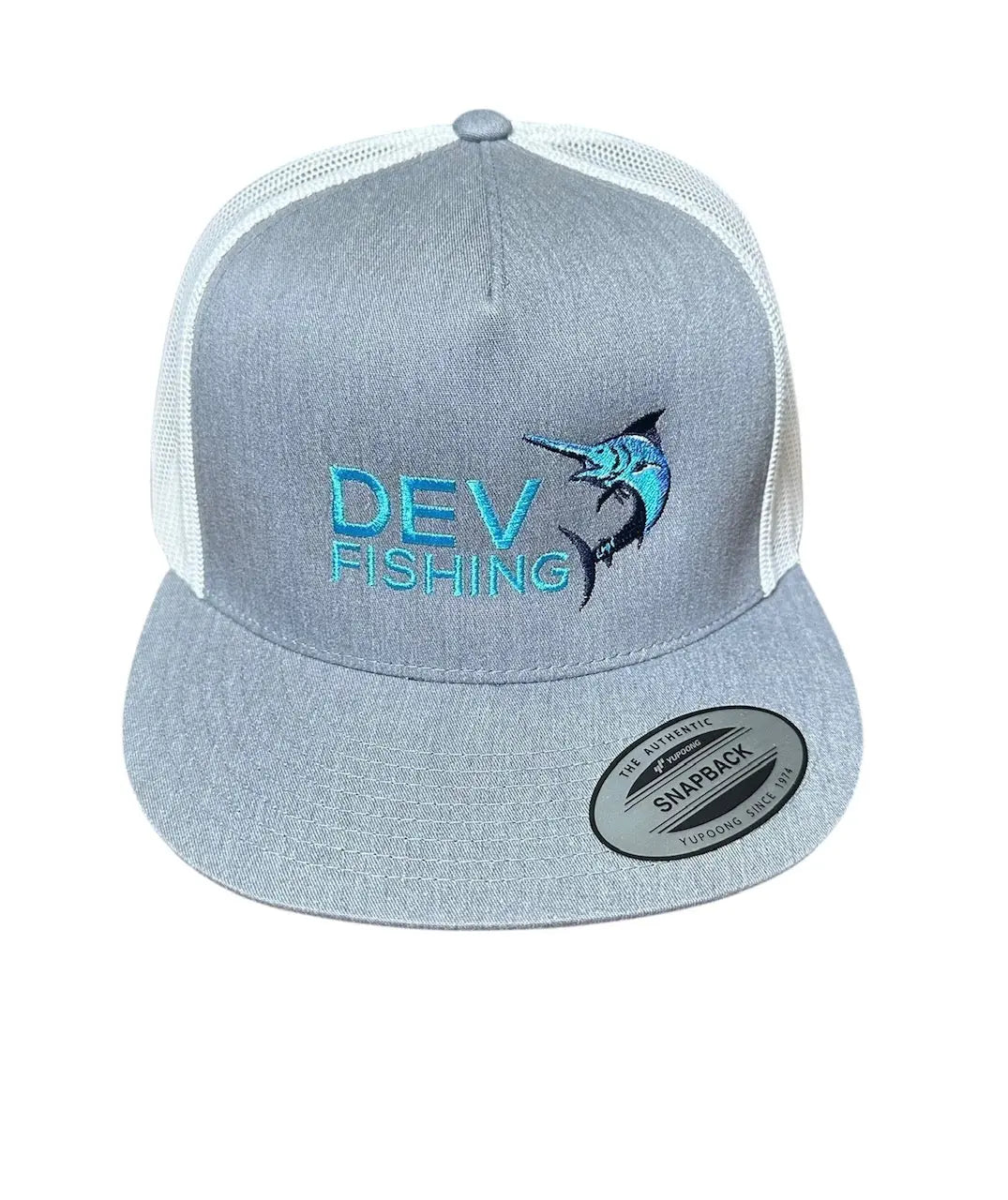 Dev Fishing Grey & White Sport-Tek Snapback Hat - DevFishing