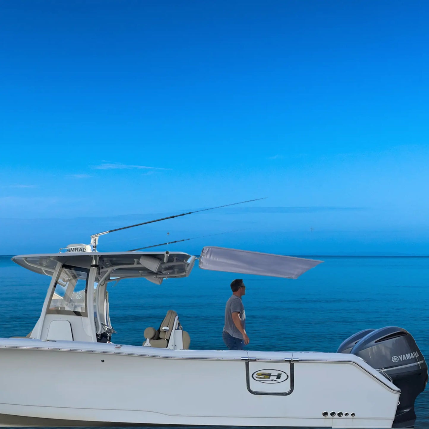 Dev Fishing Fabric Center Console Boat Shade Canopy Top Cover (White)