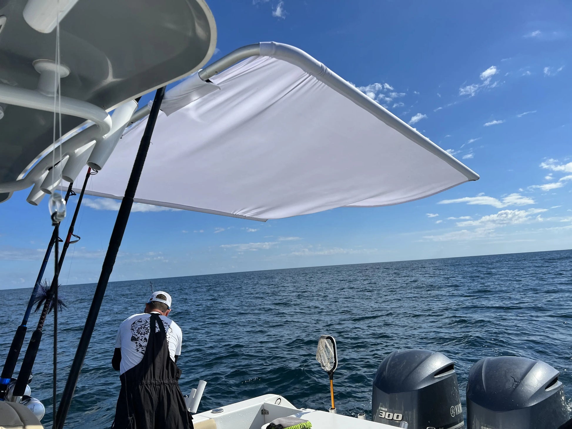 Dev Fishing Fabric Center Console Boat Shade Canopy Top Cover (White)