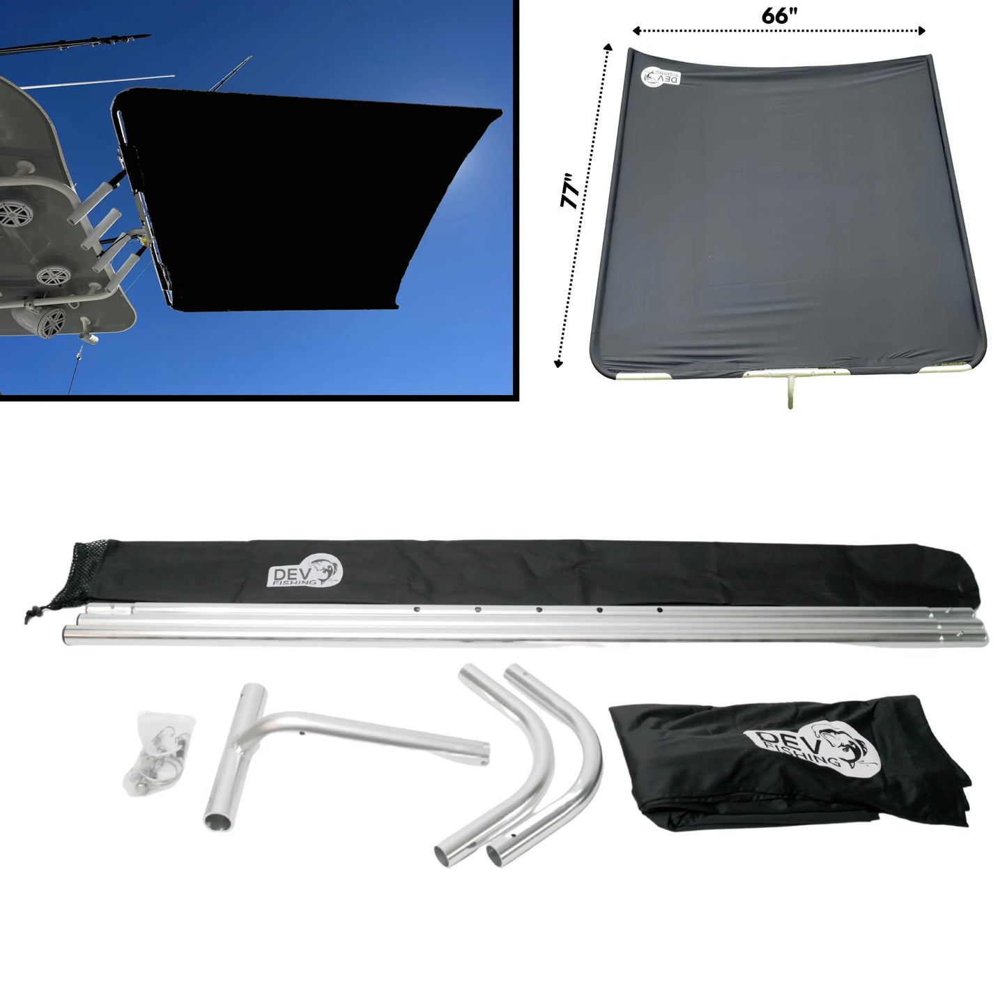 Dev Fishing Fabric Boat Shade Canopy Top Cover (Black)